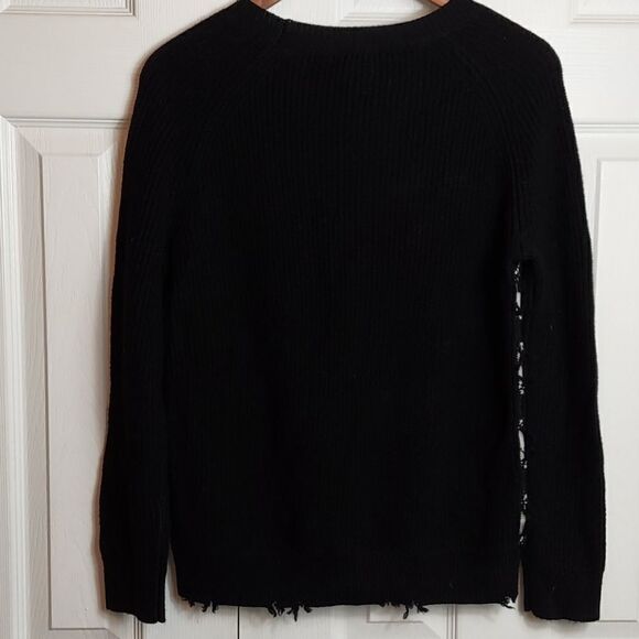 Haute Hippie Black Cream Fringe Merino Sweater XS - Picture 4 of 5